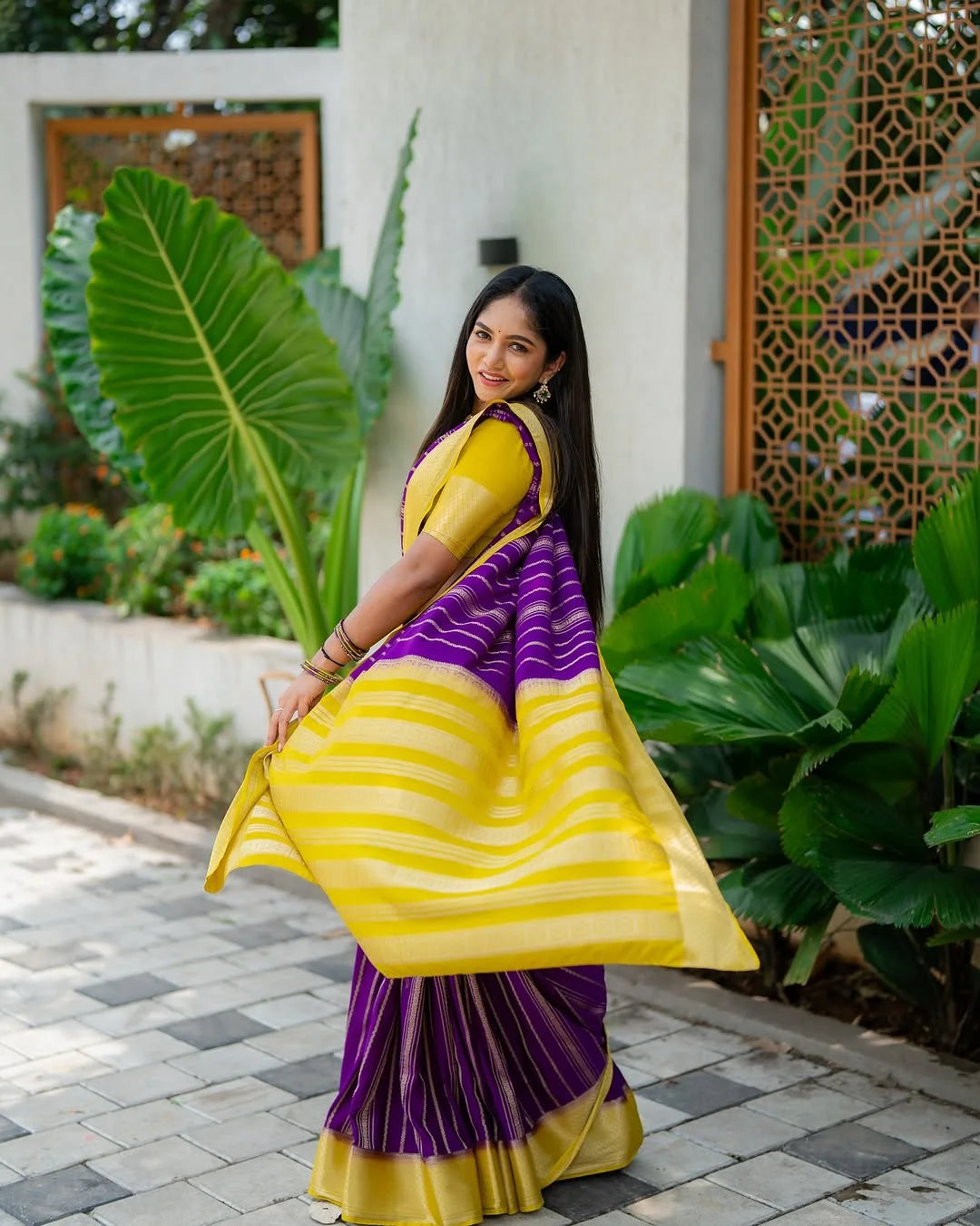Designer Purple Color Banarasi Soft Silk Saree With Blouse Piece