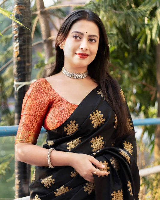 Party Wear BLack Soft Silk Saree With Blouse Piece