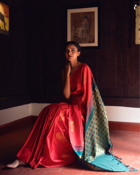 Amazing Red Soft Silk Saree With Blouse Piece