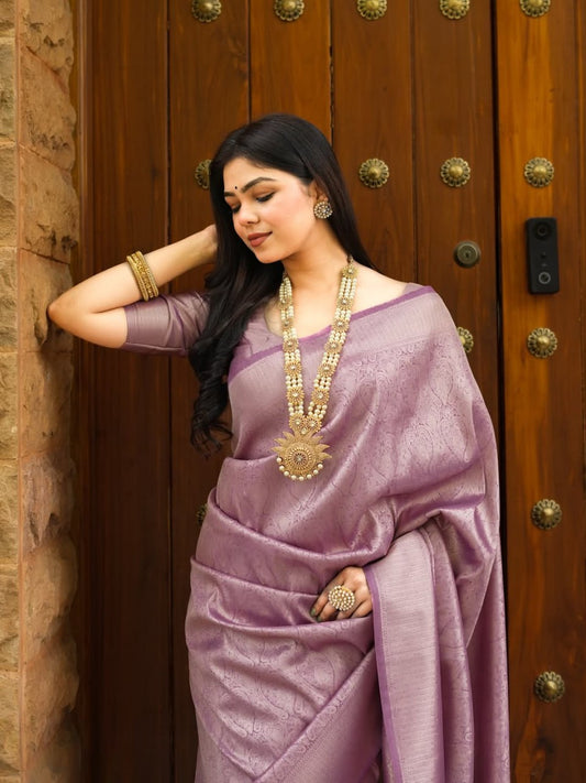 Attractive Pink Color Banarasi Soft Silk Saree With Blouse Piece