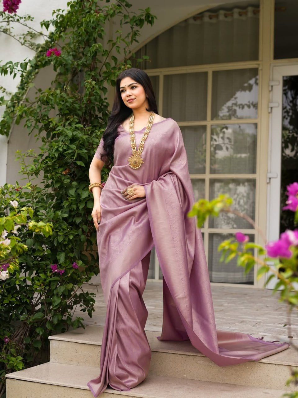 Attractive Pink Color Banarasi Soft Silk Saree With Blouse Piece