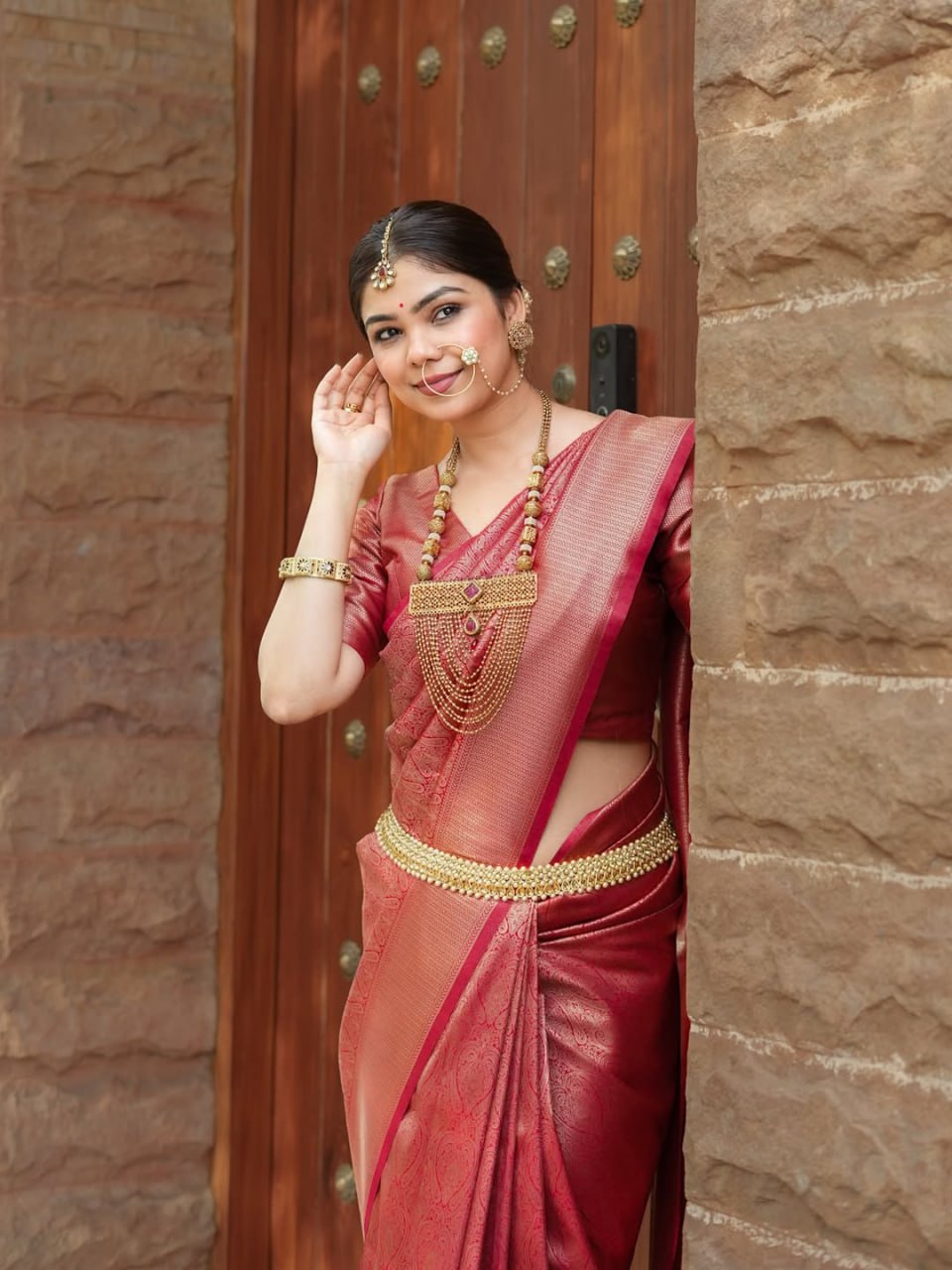 Attractive Red Color Banarasi Soft Silk Saree With Blouse Piece