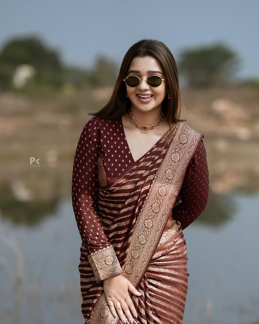 Adorable Maroon Soft Silk Saree With Blouse Piece