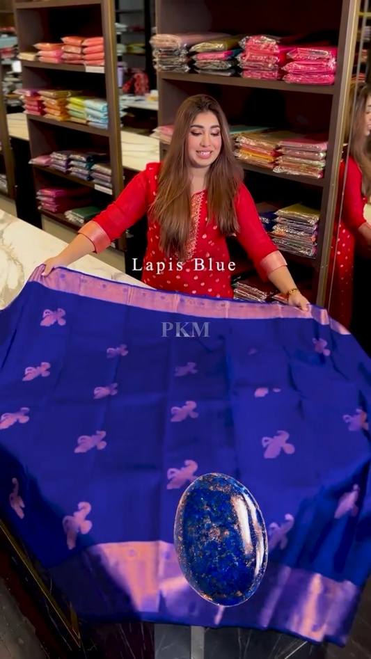 Fantastic Royal Blue Soft Banarasi Silk Saree With Blouse Piece