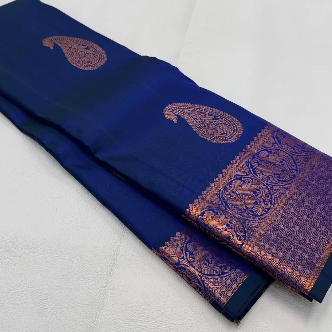 Ideal Blue Banarasi Soft Silk Saree With Blouse Piece