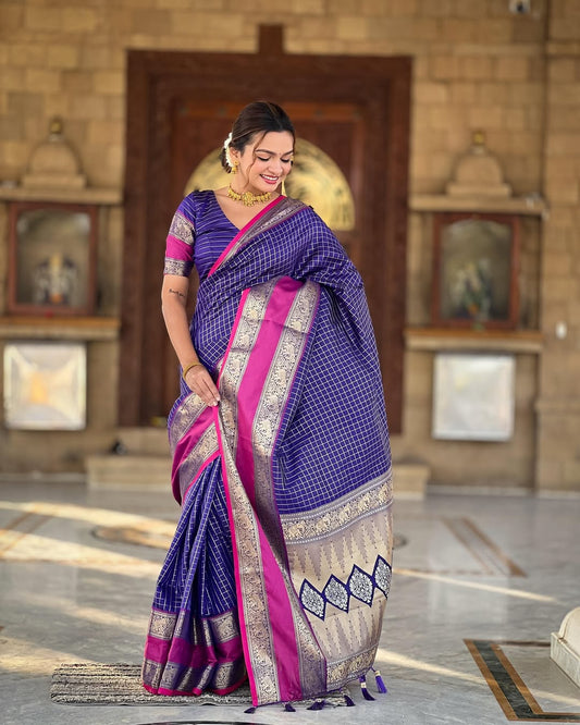 Effervescent Blue Color Banarasi Soft Silk Saree With Blouse Piece