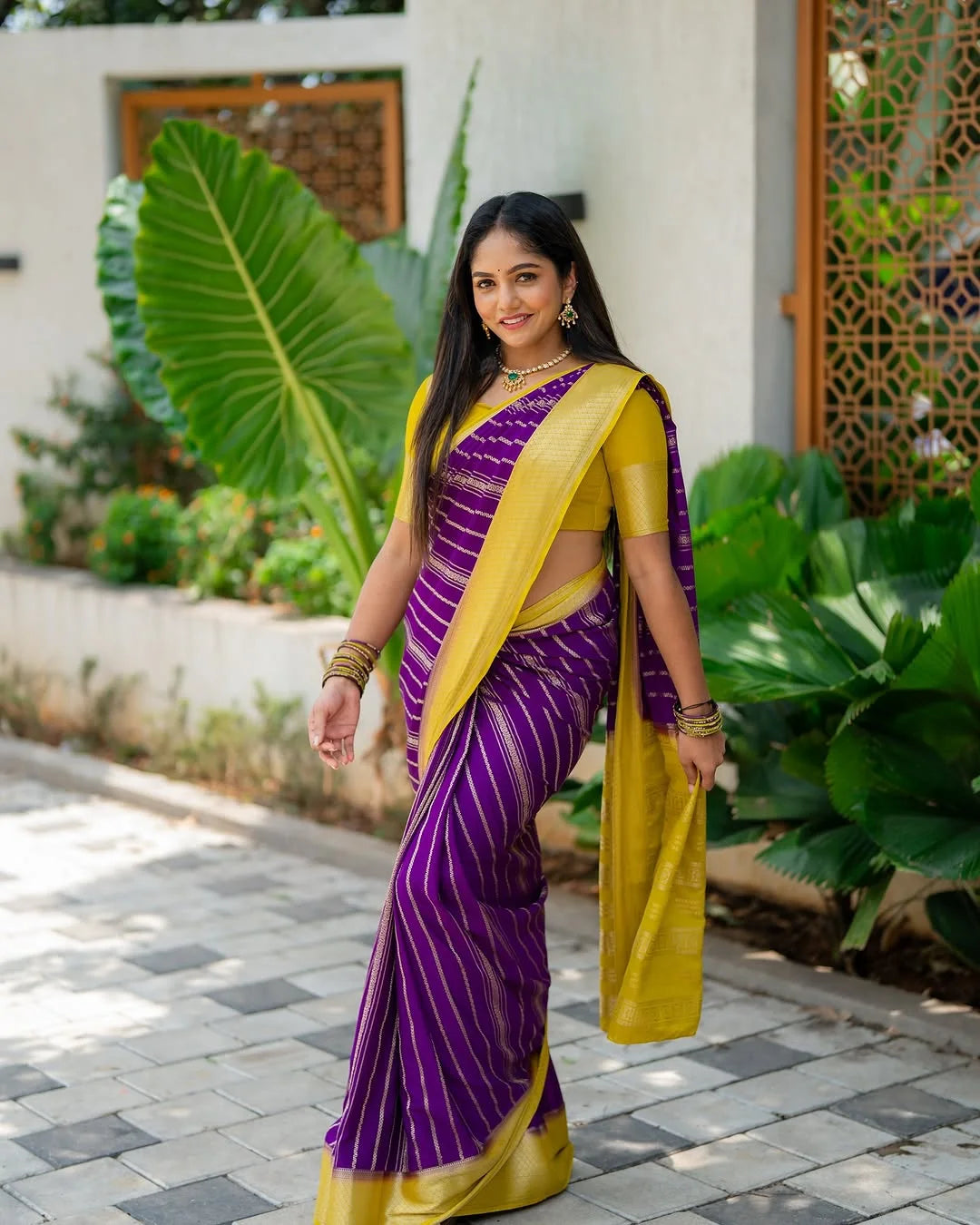 Designer Purple Color Banarasi Soft Silk Saree With Blouse Piece