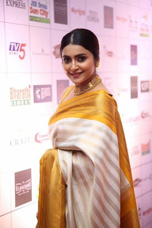 Hot Golden Yellow Banarasi Soft Silk Saree With Blouse Piece
