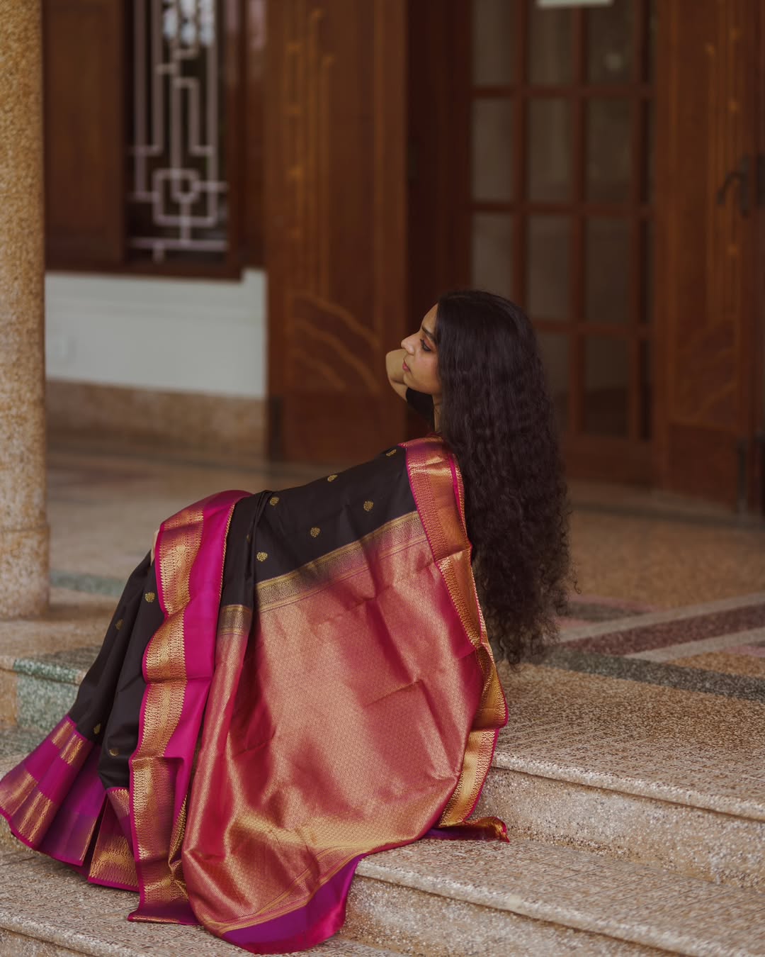 Party Wear Black Banarasi Soft Silk Saree With Blouse Piece