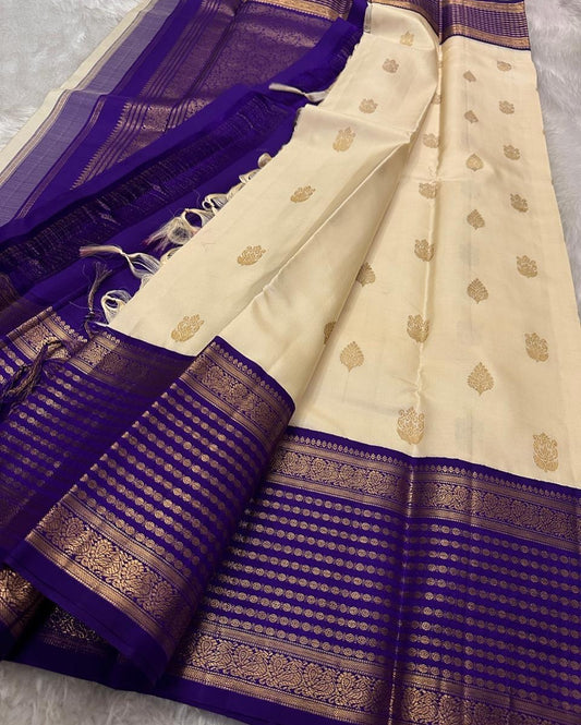 Preferable White And Blue Banarasi Soft Silk Saree With Blouse Piece