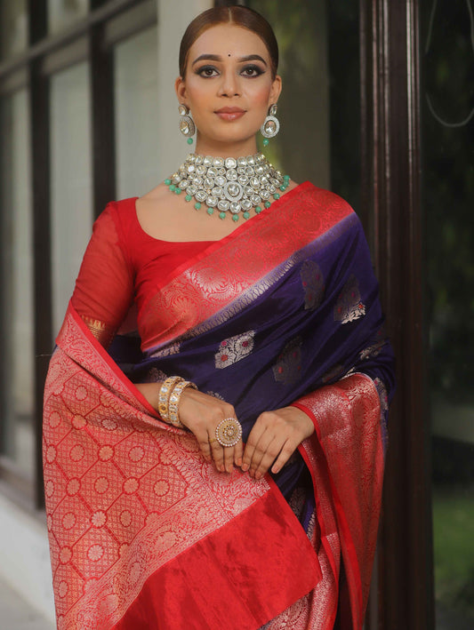 Preferable Blue Banarasi Soft Silk Saree With Blouse Piece