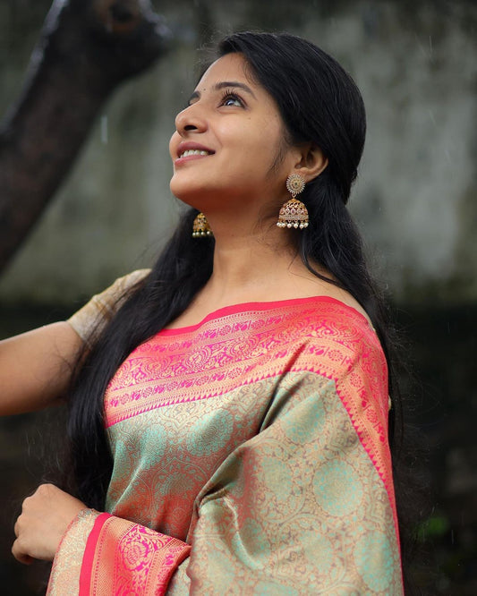 Adorable Banarasi Soft Silk Saree With Blouse Piece