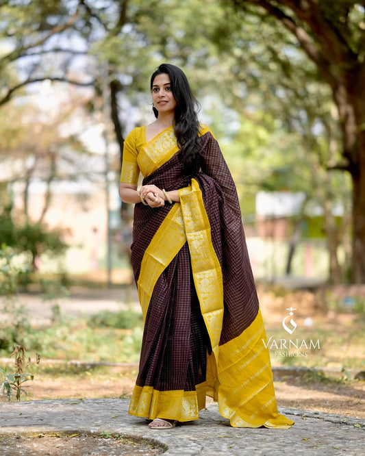 Arresting cofee Banarasi Soft Silk Saree With Blouse Piece