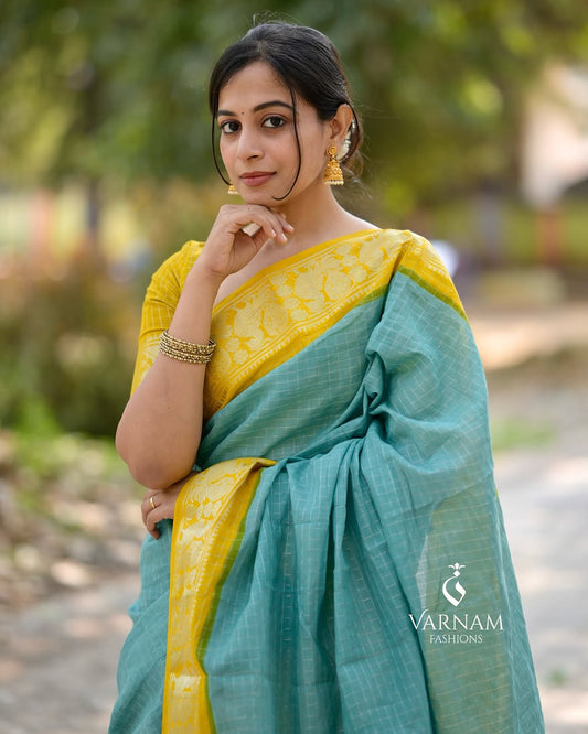 Arresting Sky Banarasi Soft Silk Saree With Blouse Piece