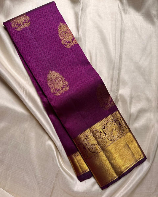 New Purple Banarasi Soft Silk Saree With Blouse Piece