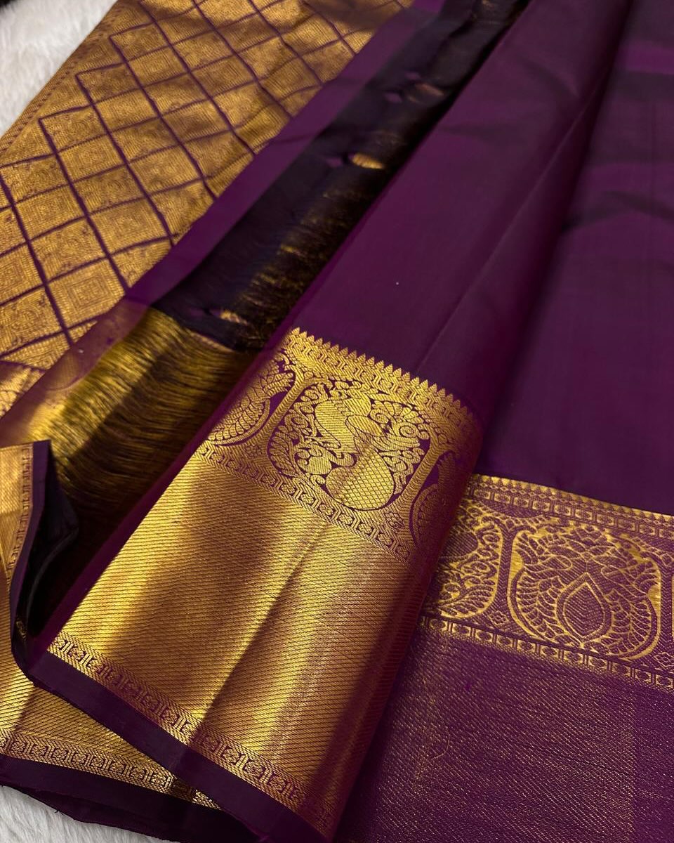 New Purple Banarasi Soft Silk Saree With Blouse Piece