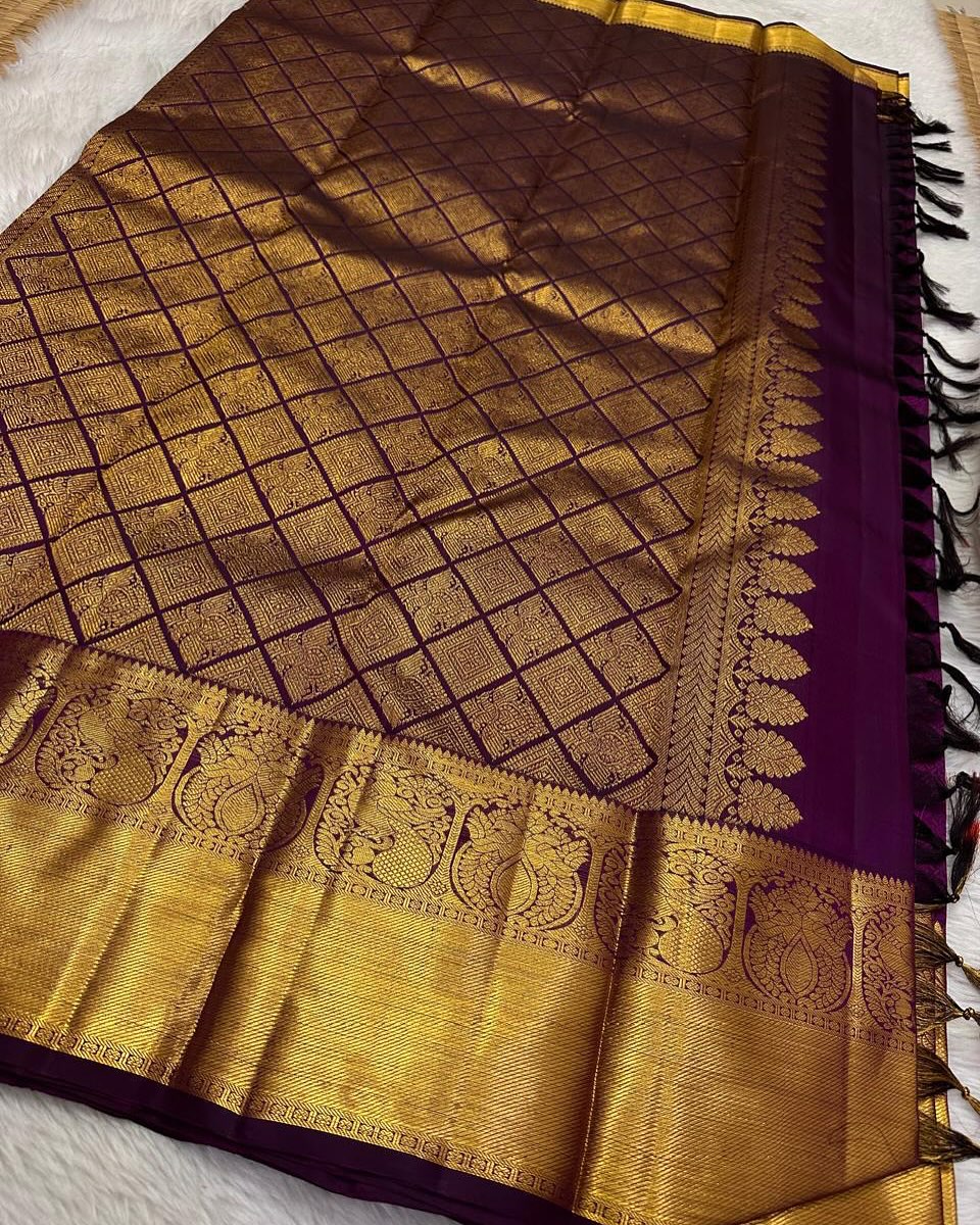 New Purple Banarasi Soft Silk Saree With Blouse Piece