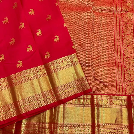 A glam Red Banarasi Soft Silk Saree With Blouse Piece
