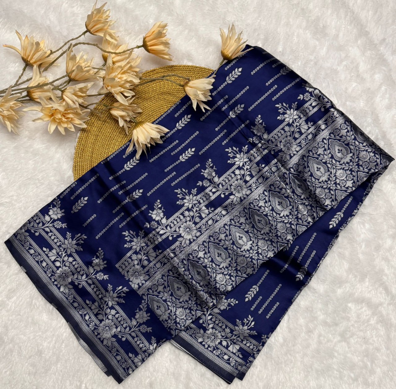 Blue Color Banarasi Soft Silk Saree With Blouse Piece