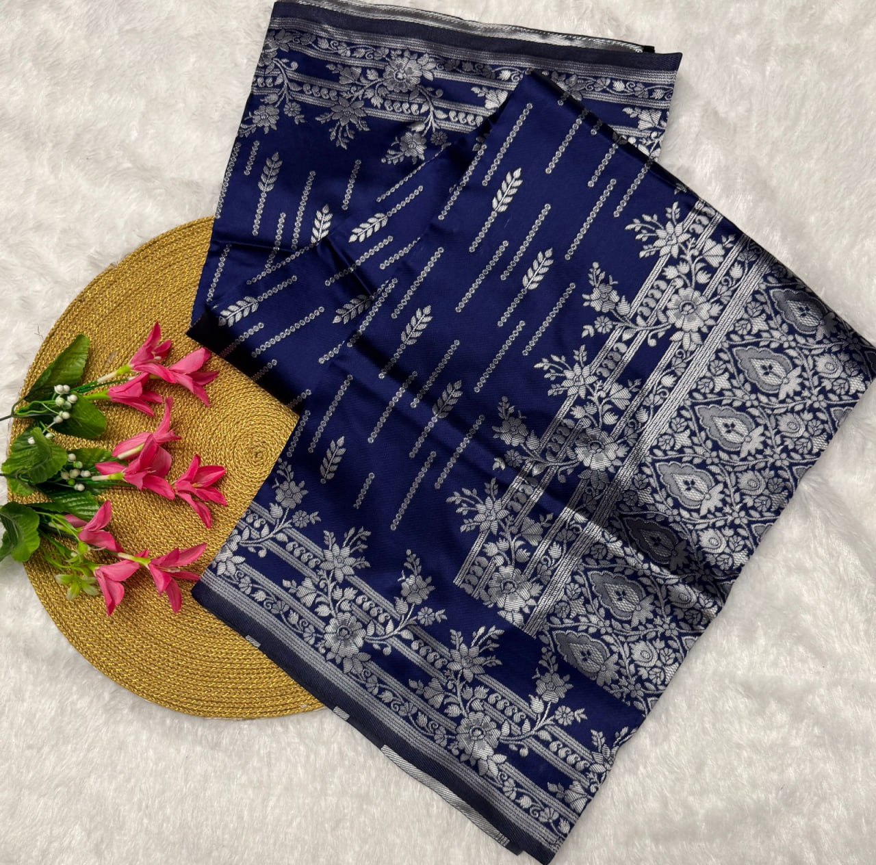 Blue Color Banarasi Soft Silk Saree With Blouse Piece