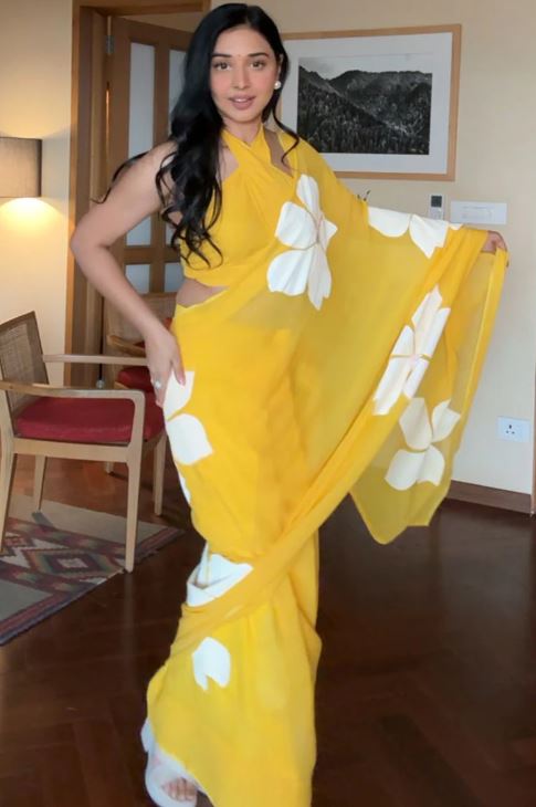 Lovely 1-Minute Ready To Wear Yellow Georgette Saree